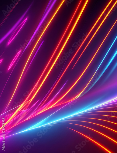 Bright colorful Neon lines shapes glow on dark background. abstract 3d background