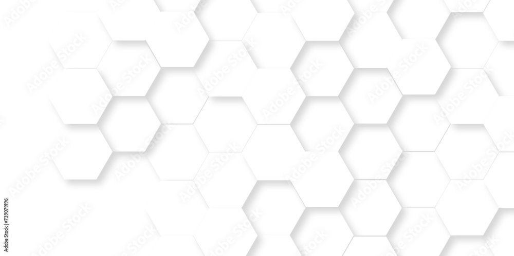 Abstract modern white 3d Hexagonal structure futuristic white background. Modern minimal Embossed Hexagon , honeycomb white Background ,light and shadow ,Vector.