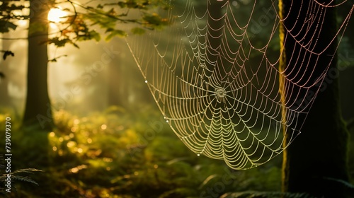 Spider web in the serene forest.