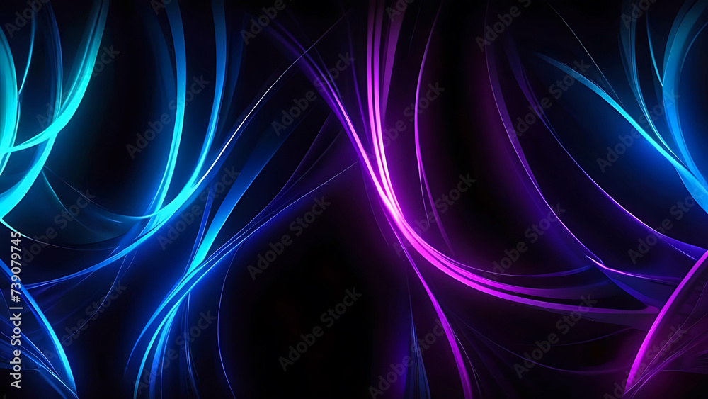 Bright colorful Neon lines shapes glow on dark background. abstract 3d background