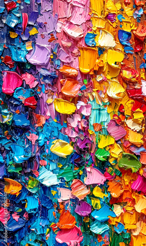 Colorful background of a wall of scraps of colored paper.