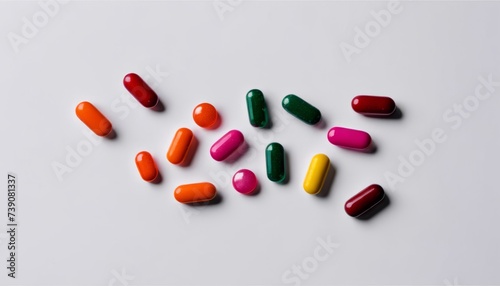  Colorful capsules against a white background