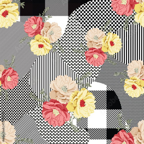 seamless vector flower with cheeks design pattern on background