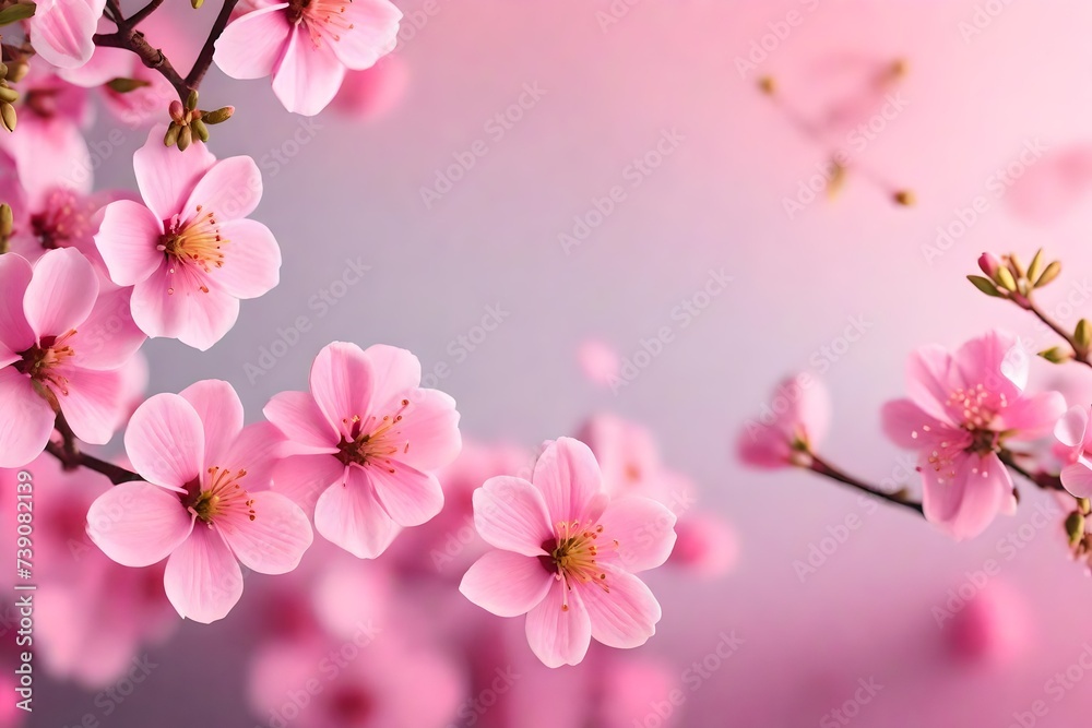 Abstract Spring border background with pink blossom