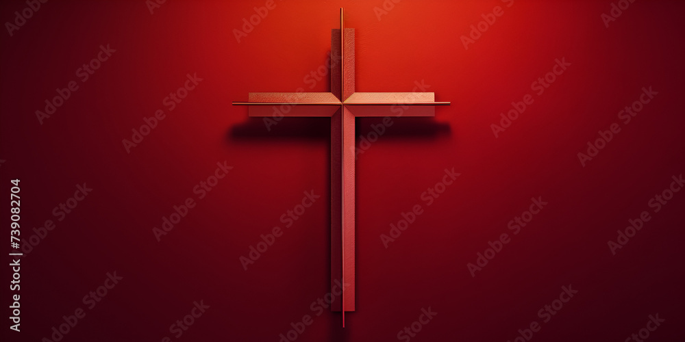 religious red Christian cross isolated Wood cross crucifix on a red material red background
