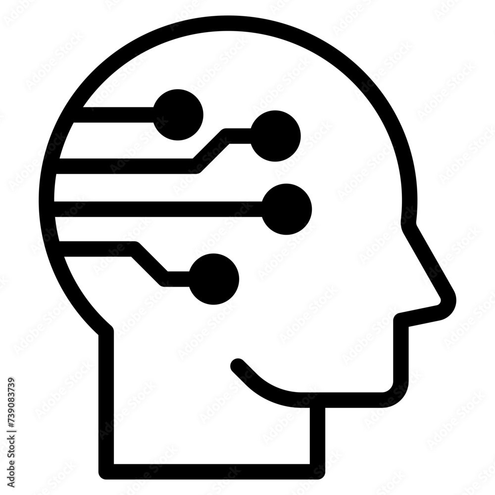 AI, Artificial intelligence icon of human face with a digital chip on brain for computer and technology icon AI, Artificial intelligence icon of human face with a digital chip on brain for computer and technology icon