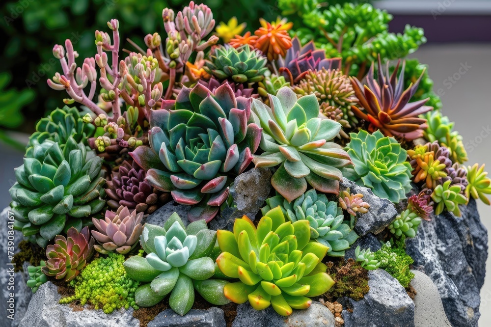 Varieties of different succulents plants in a garden. Varieties of different succulents plants in a garden.