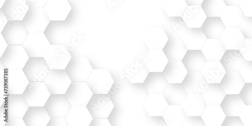 Fototapeta Naklejka Na Ścianę i Meble -  Abstract modern Background with white lines 3d Hexagonal structure futuristic white background. Modern minimal Embossed Hexagon , honeycomb white Background ,light and shadow ,Vector.