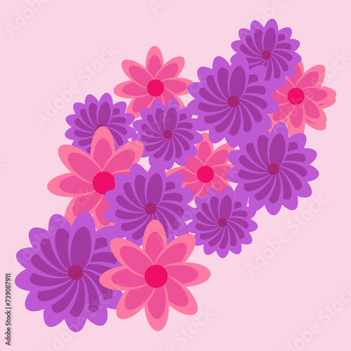 colorful flower vector design with pink background  blue pink and purple flower vector design  