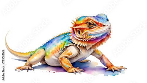 colorful watercolor bearded dragon