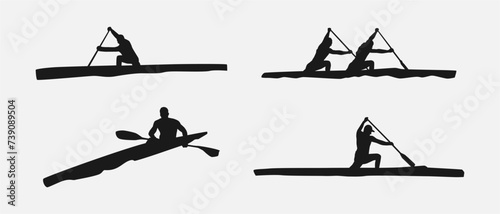 canoe sprint, kayaker, rower silhouette set. isolated background. water sport, race, transport, adventure, etc. vector illustration.