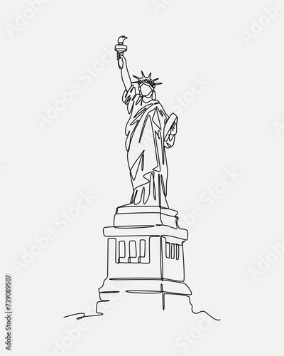 Continuous one single line drawing of Statue of Liberty. Editable stroke. Isolated background vector illustration.