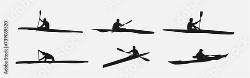 canoe sprint, kayaker, rower silhouette set. isolated background. water sport, race, transport, adventure, etc. vector illustration.