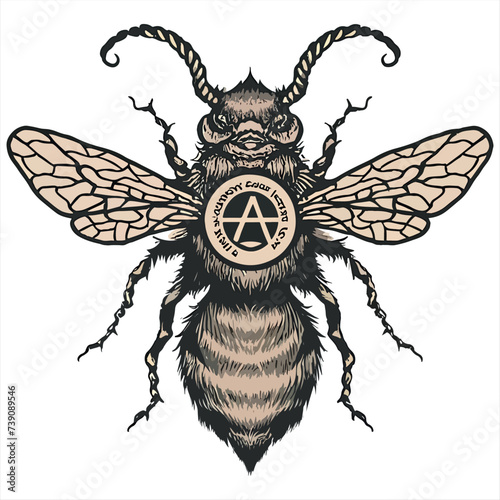 A tattoo design for a Bee illustration with viking design with the aries star sigh incorporated into the design. Generative AI
