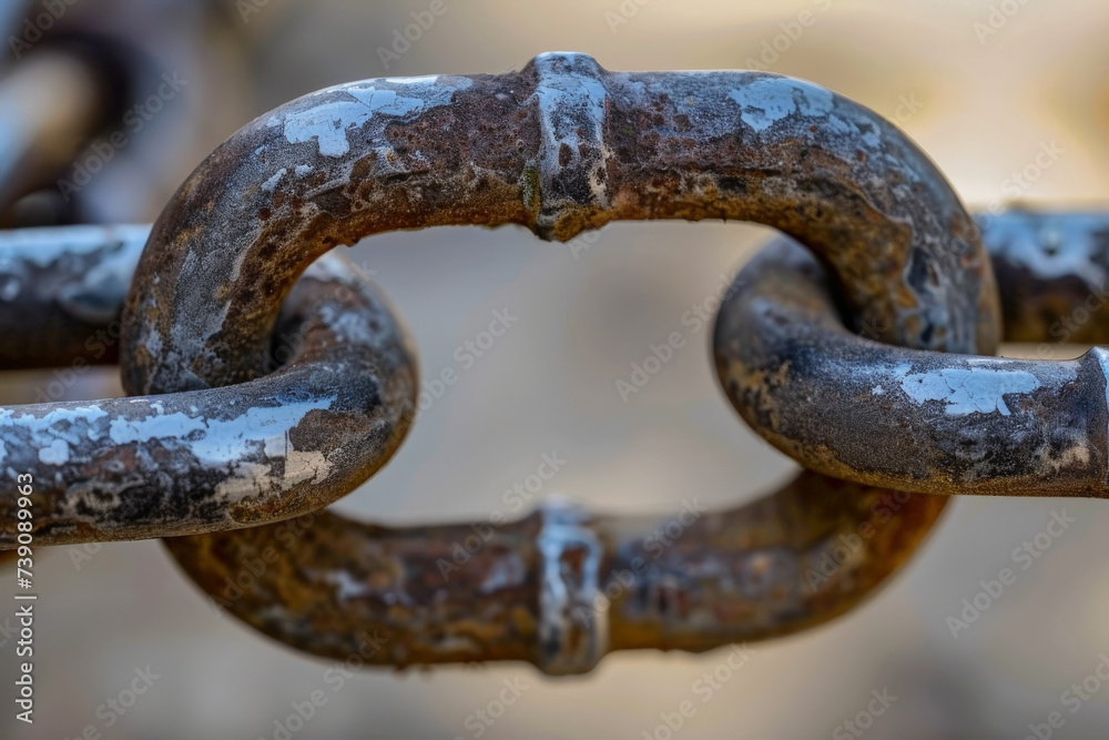 Fototapeta premium A close up of a rusty chain with a broken link