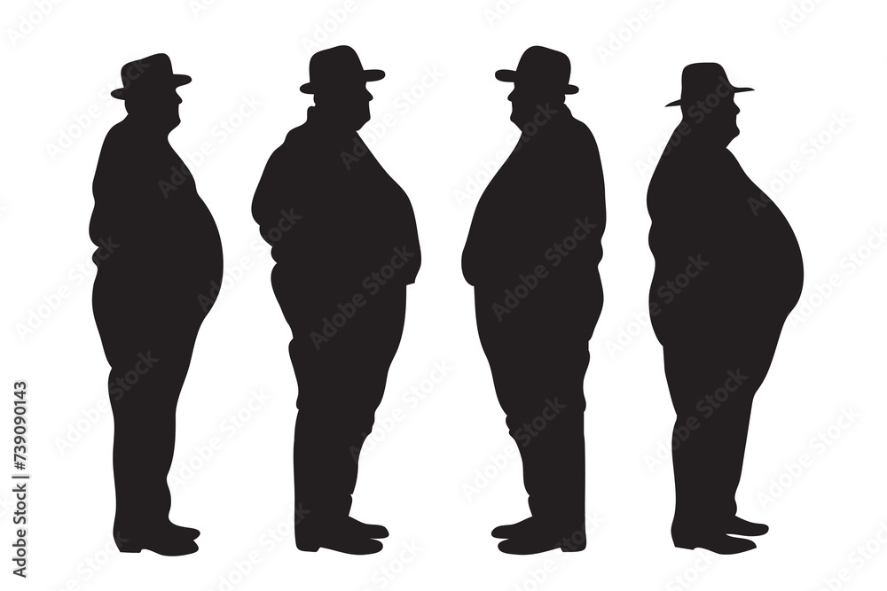 Fat man vector silhouette illustration isolated on white background ...