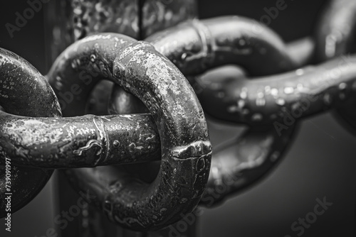 A black and white photo of a metal chain