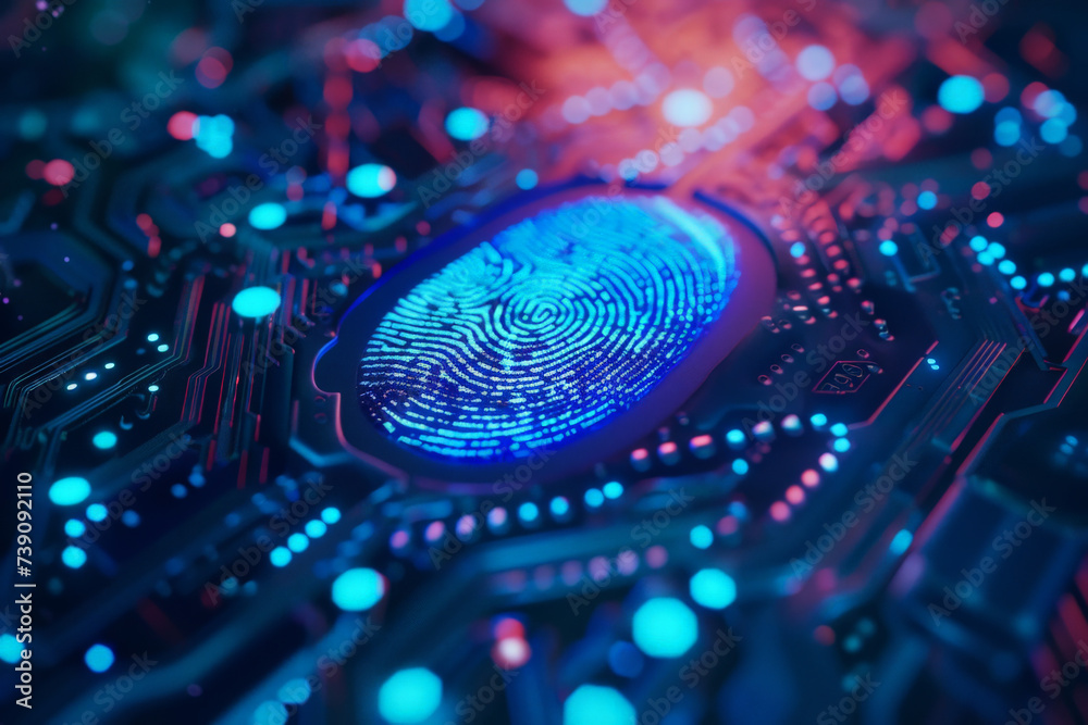 A close up of a fingerprint on a circuit board - obrazy, fototapety, plakaty 