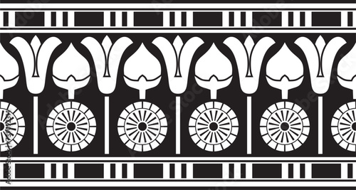 Vector monochrome seamless Egyptian border. Endless black Ornaments of Ancient Egypt. Geometric African frame.