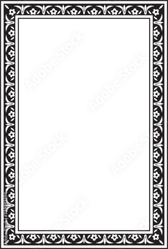 Vector monochrome black square Turkish ornament. Endless ottoman national border, frame..