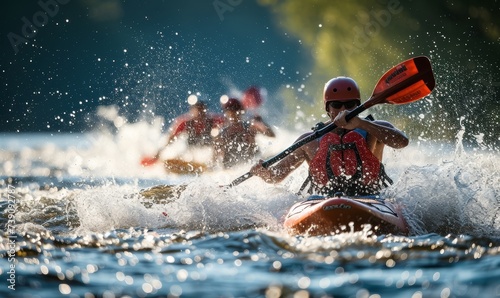 Intense Kayakers Tackling Raging Rapids © Onchira