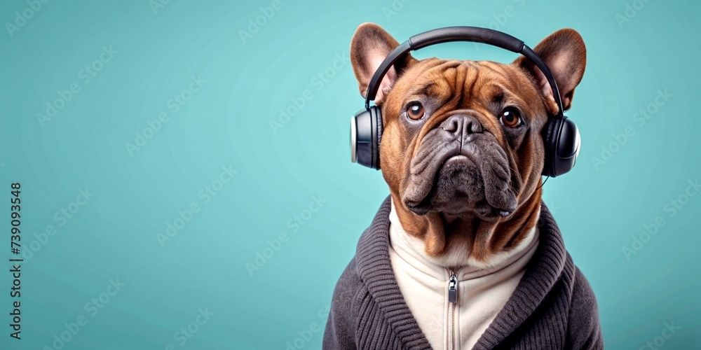 Stylish Dog with Headphones and Fashionable Attire
