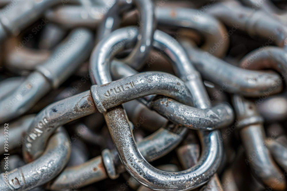 A bunch of metal chains with one that says ' canoe ' on it A bunch of metal chains with one that says ' canoe ' on it