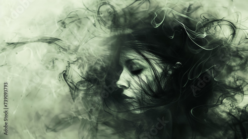 Woman's profile with smoky hair illusion.