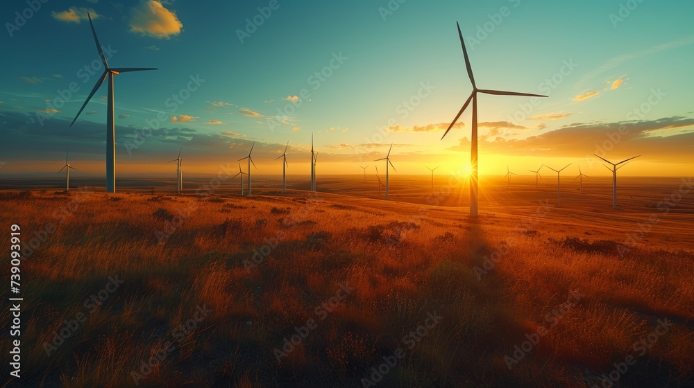 Obraz premium Wind Turbines in Golden Sunset Light