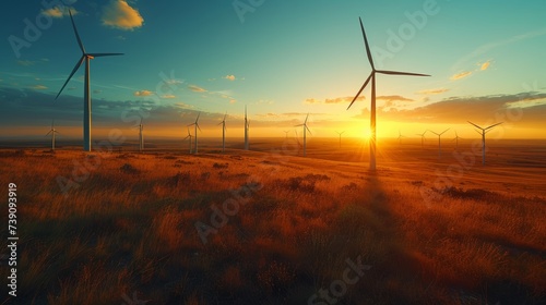 Wind Turbines in Golden Sunset Light