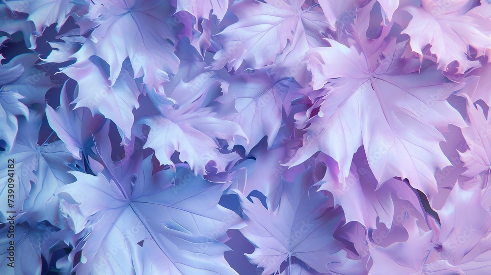 Serene Fusion: Close-up view of sycamore and birch leaves in serene lavender and pale blue. Serene Fusion: Close-up view of sycamore and birch leaves in serene lavender and pale blue.
