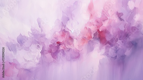 Abstract art background purple and lilac colors. Watercolor painting on canvas with soft violet gradient. Fragment of red artwork on paper with flower pattern. Texture backdrop, macro #739094326