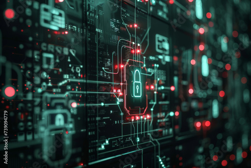 A circuit board with a padlock on it