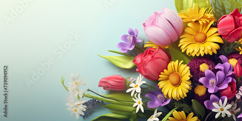 Colorful Vibrant Bouquet of Various Flowers, Spring Banner for 8 March, Mother's Day, Women's Day