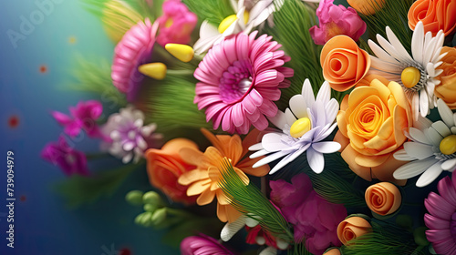 Colorful Vibrant Bouquet of Various Flowers, Spring Banner for 8 March, Mother's Day, Women's Day © RBGallery
