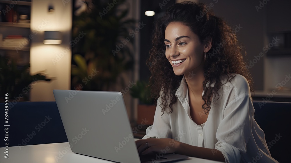 Beautiful woman working on a laptop at home Beautiful woman working on a laptop at home