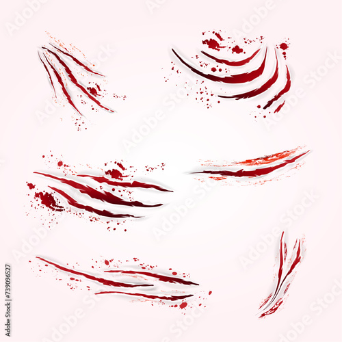 realistic claws scratches animal blood set with isolated images bloody scrapes lots droplets vector