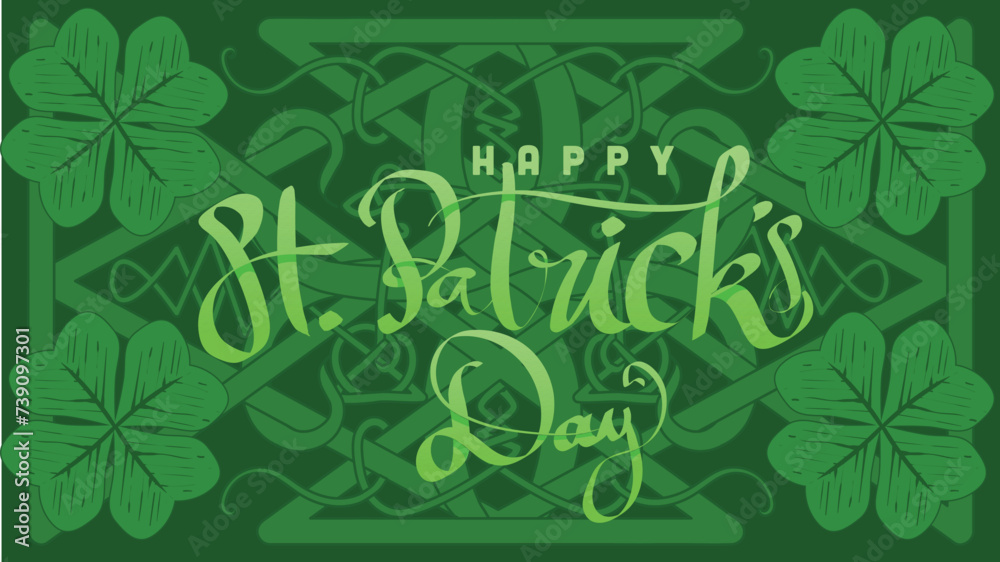 hand lettering st patricks day with green abstract cletic knot root vector illustration  - obrazy, fototapety, plakaty 