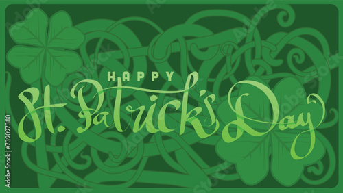 hand lettering st patricks day with green abstract cletic knot root vector illustration  photo