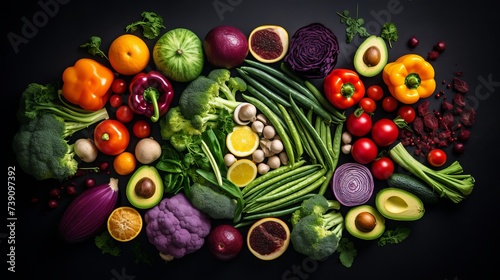 Creative layout made of green peas  cabbage  sweet potato  avocado  tomato  onion  beetroot  pepper  aubergine  artichoke  broccoli and cucumber on the white background.. Flat lay. Food concept.