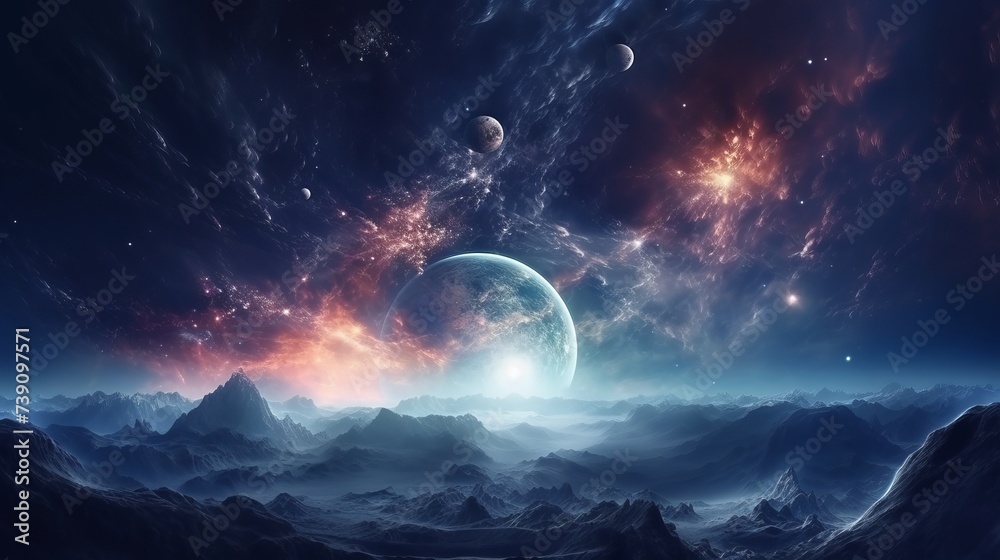 Deep space. Science fiction wallpaper, planets, stars, galaxies and nebulas in awesome cosmic image.