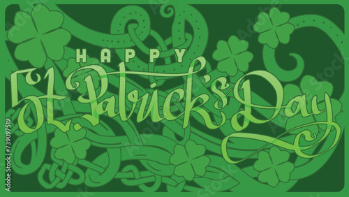 hand lettering st patricks day with green abstract cletic knot root vector illustration  photo