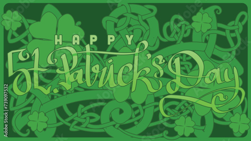 hand lettering st patricks day with green abstract cletic knot root vector illustration  photo