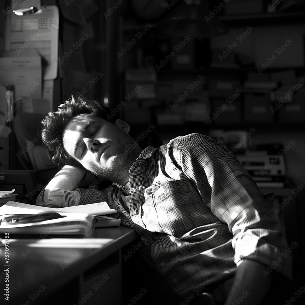 Weary and Worn: Portrait of Office Fatigue in Monochrome Weary and Worn: Portrait of Office Fatigue in Monochrome