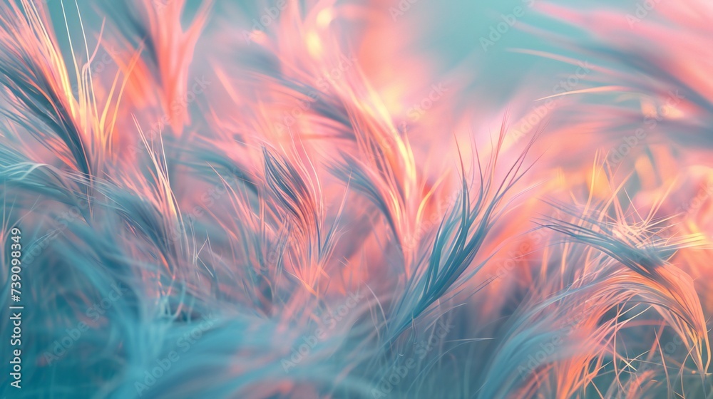 Soothing sway: Wavy tall grass in fluid motion, casting a calming spell with rhythmic grace in the serene meadow. - obrazy, fototapety, plakaty 
