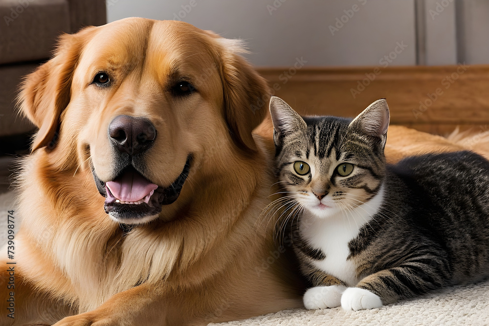 A large dog and kitten. Generative AI A large dog and kitten. Generative AI