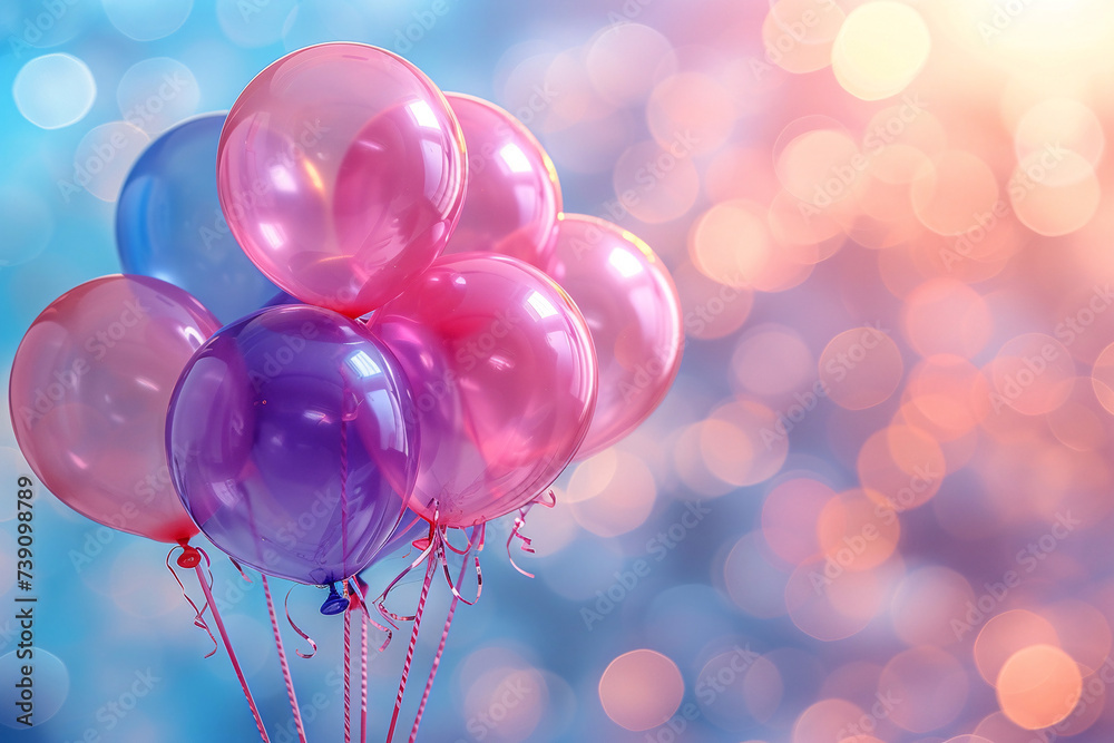 birthday party balloons, colourful balloons background and birthday cake with candles birthday party balloons, colourful balloons background and birthday cake with candles