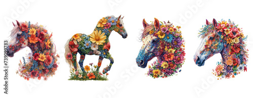 Horse made of flowers water painting vintage vivid colors