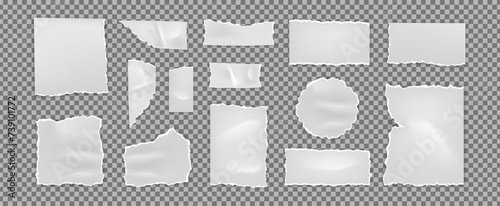 Paper torn. Newspaper cutout, texture old white sheet, piece edge different forms, frame page, scrap border, shred notepad, blank empty notebook or memo sheets, note fragment. Vector background mockup