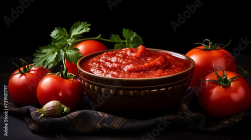 Set of bowl tomatoes sauce isolated